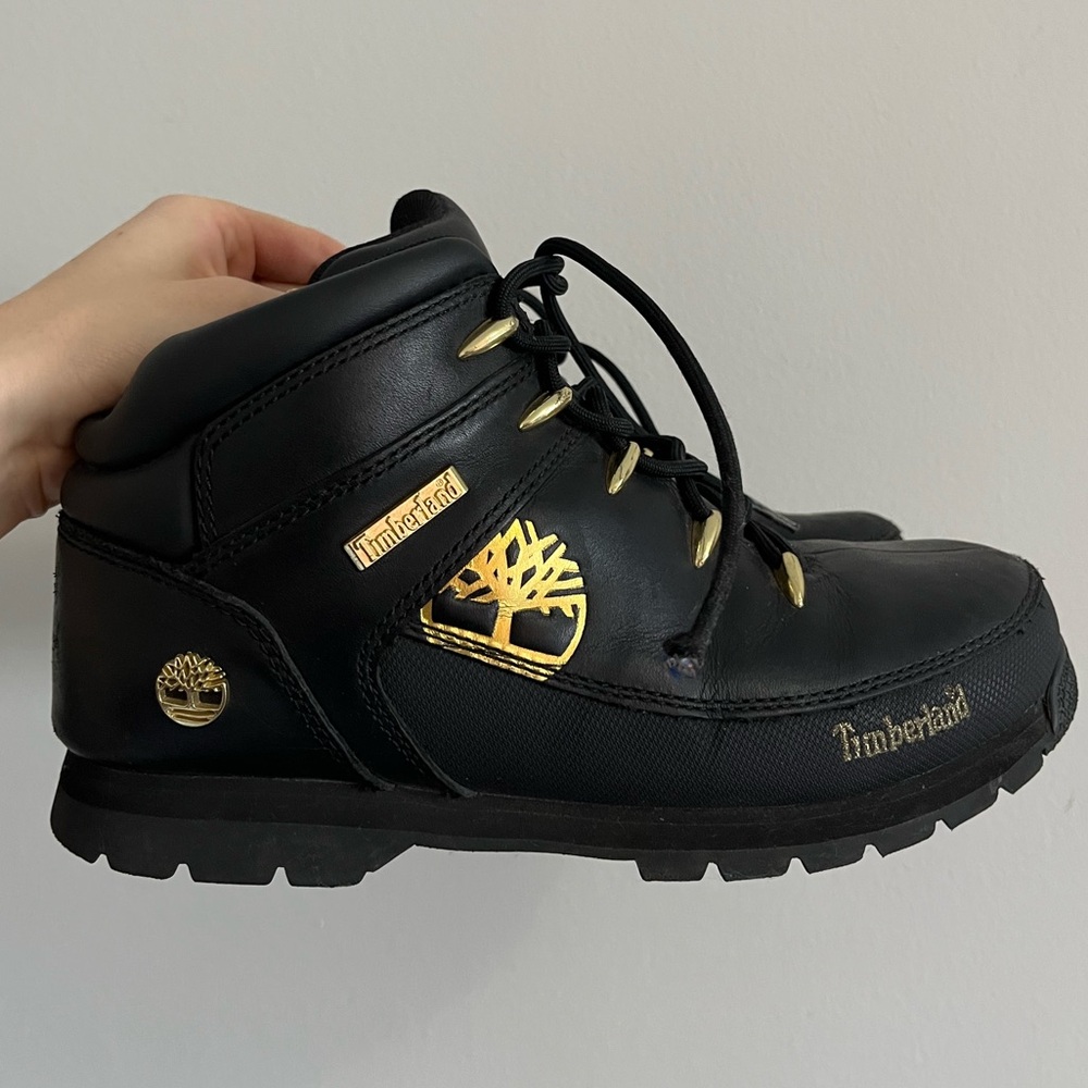 Timberland leather euro sprint black and gold boots EU 39.5 US 6 Boys